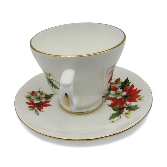 SADLER Wellington CHRISTMAS Poinsettia Tea Cup And Saucer Made In England - Picture 3 of 11